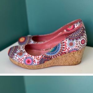 Desigual Mary Style Floral Cork Look Wedge Shoes Eur 38 Womens Size 7.5